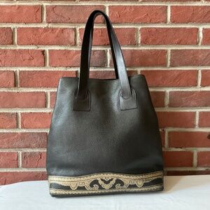 •Fendi Vintage  Unique Rare Black Leather Tote Shoulder Bag  Made In Italy